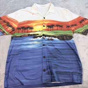 Chilliwear Men's Golf Scene Button Up Shirt Tropical Sunset Palm Trees XL
